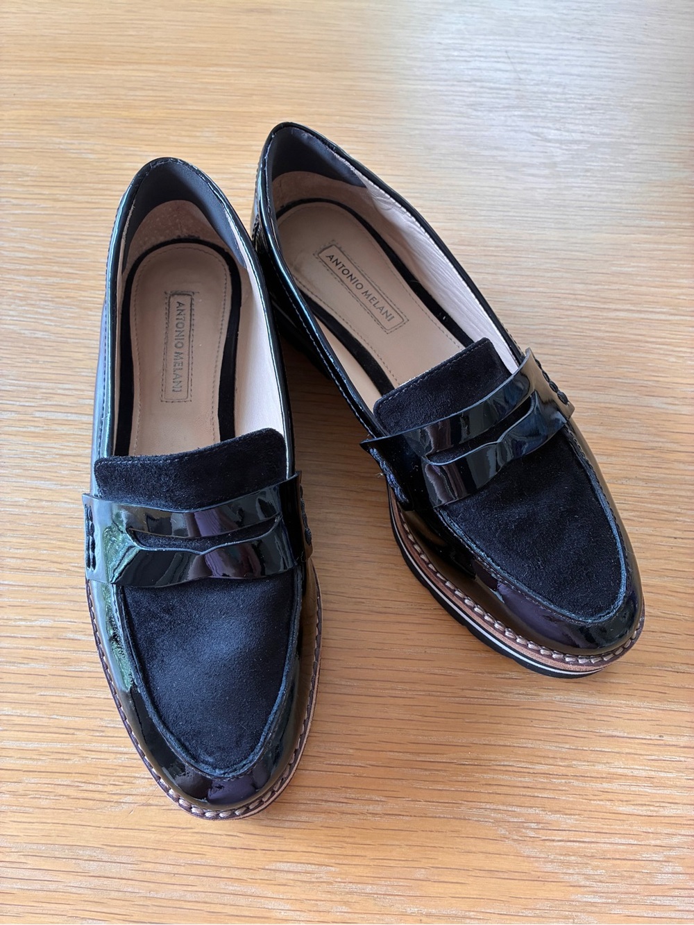 Antonio Melani-Suede and Patent Leather-Bradlie-Loafers-Size 7